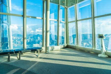 Sky100 observation deck with beautiful hong kong city skyline